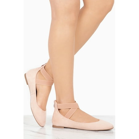 ANNA Dana-20 Womens Classic Ballerina Flats Elastic Crossing Straps